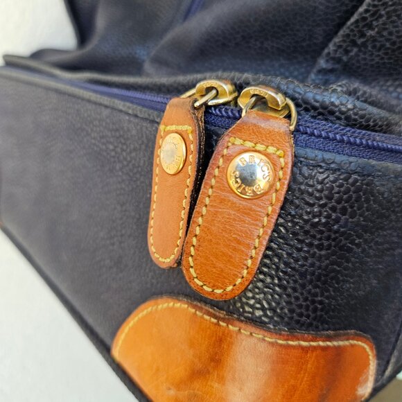 Bric's Luggage Genuine Leather Italy Pebbled Navy Blue Duffle Bag Hard Base 22" - Picture 10 of 14